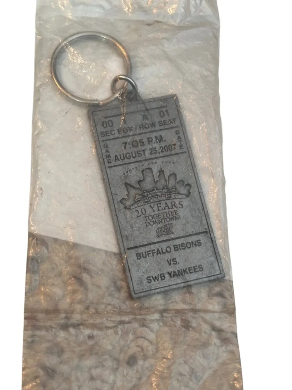 Buffalo Bisons Vs. SWB Yankees 2007 Commemorative Keychain Ticket Design 20 Year